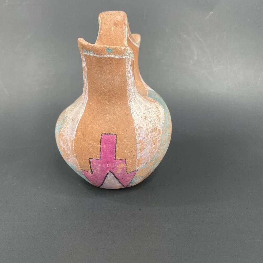 Vtg Wedding Vase Double Spout Southwestern Mexican Native American Style Painted